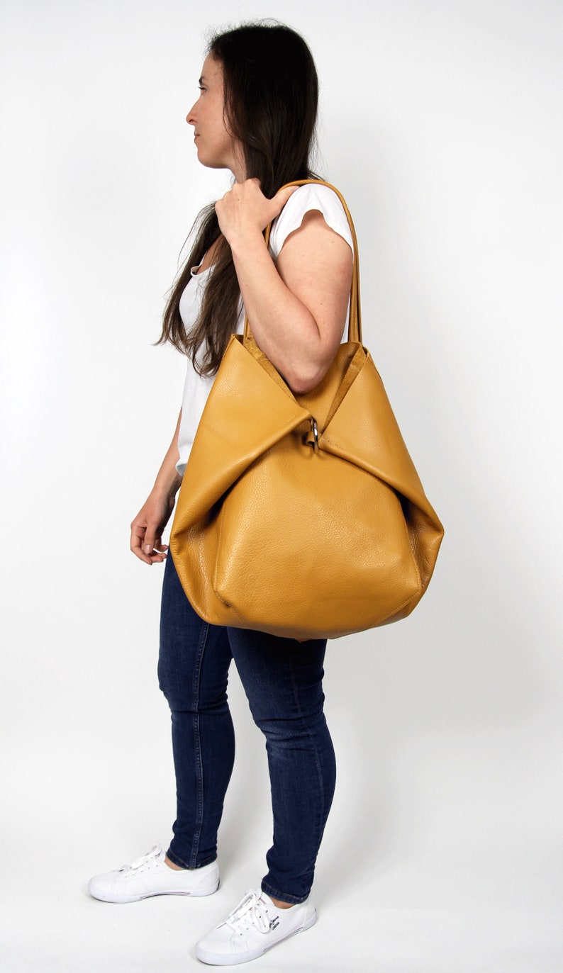 Leather Purse Bag Mustard Tote Bag Yellow Leather Tote Bag Leather Work