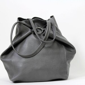 Gray Tote Bag Leather Shoulder Bag Grey Purse Bag Leather Tote Bag with Cosmetic bag Leather Work Bag Women Leather Tote Large Tote bag zdjęcie 4