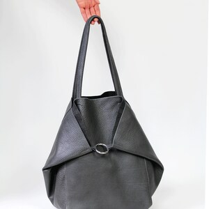 Gray Tote Bag Leather Shoulder Bag Grey Purse Bag Leather Tote Bag with Cosmetic bag Leather Work Bag Women Leather Tote Large Tote bag zdjęcie 8