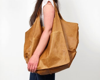 Tan Leather Bag, Light Brown Tote Bag, Camel Tote Bag, Leather Bag, Extra Large Leather Tote, Leather Purse, Work Leather Bag BOLOGNA Bag