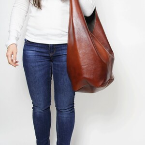 Kate Hill Vintage Boho Hobo Bag - Rich Brown Leather Slouchy Shoulder Bag