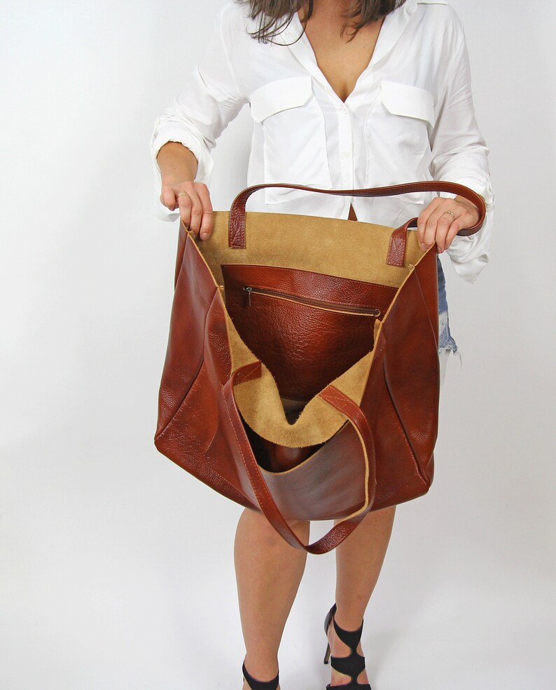 BROWN LEATHER Shoulder Bag Carry on Bag Full Grain Leather Etsy