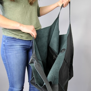 BLACK Oversized Handbag, Minimalist Style Large Leather Shoulder Bag, Everyday Leather Bag, Weekender Leather Tote BOLOGNA Bag