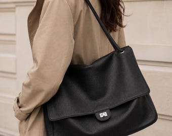 Bolso tote de piel auténtica, bolso de hombro estilo holgado, bolsos de uso diario.