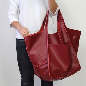 Soft Leather Bag, Leather Tote Bag, Leather Purse, Large Tote Bag, Slouchy Leather Bag, Red tote, Weekender Bag, Everyday tote, BOLOGNA Bag