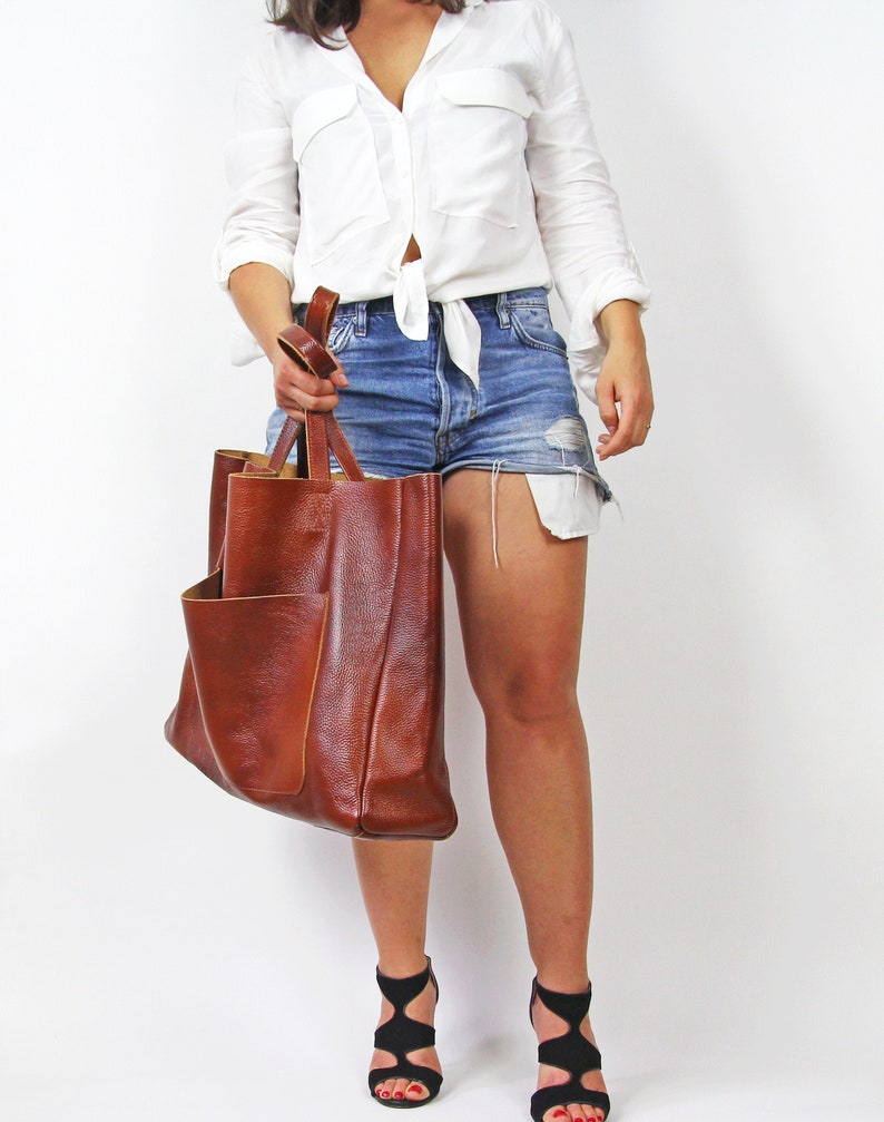 BROWN LEATHER Shoulder Bag Carry on Bag Full Grain Leather Etsy