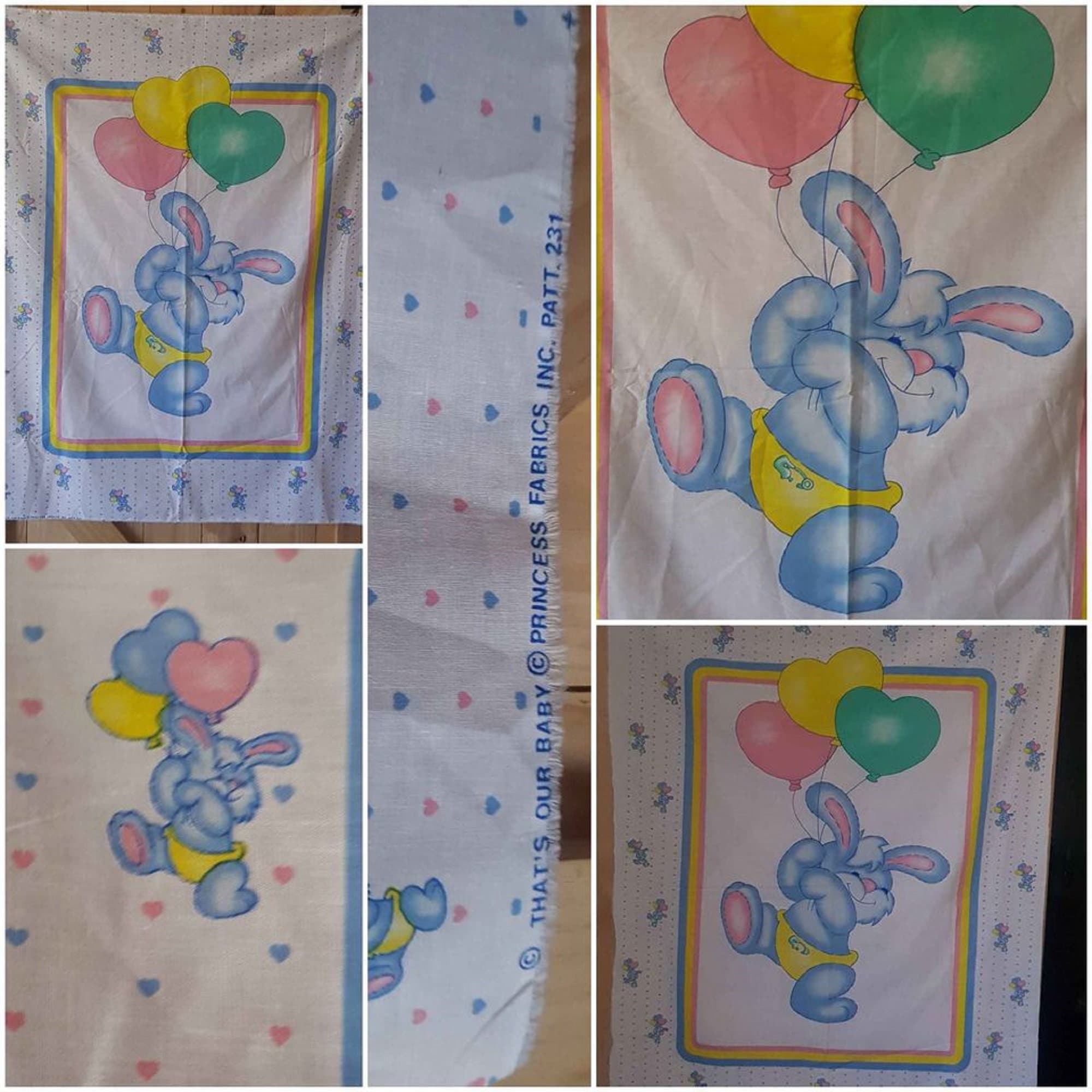 Vintage Baby Cot Quilt Panel Bunny Balloon Cot Panel That's Our Baby