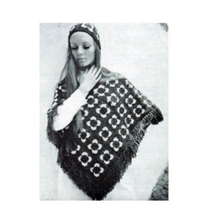 Granny Square Poncho and Hat Crochet Pattern  Vintage Flower Cape with Beanie Crochet Pattern PDF Instant Download