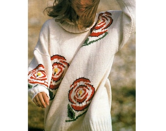 Modèle de tricot de chandail de roses choux Modèle de tricot de pull de fleurs PDF à téléchargement immédiat
