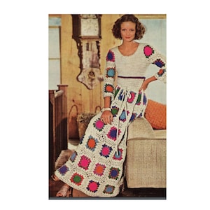 1960s Granny Square Maxi Dress Crochet Pattern  1970s Boho Retro Dress Crochet Pattern PDF Instant Download
