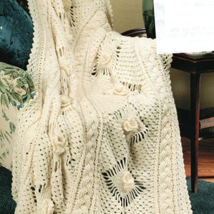 Raised Roses and Cable Afghan Crochet Pattern Cable Braid Roses Afghan Crochet Pattern PDF Instant Download