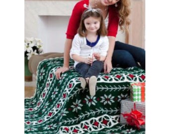 Kerst oma vierkante poinsettia Afghaans haakpatroon Vintage paneel Afghaans haakpatroon PDF Directe download