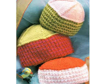 Stripe Hat Knitting Pattern   6 Months through Adult  Hat Bonnets Caps Knitting Pattern PDF Instant Download