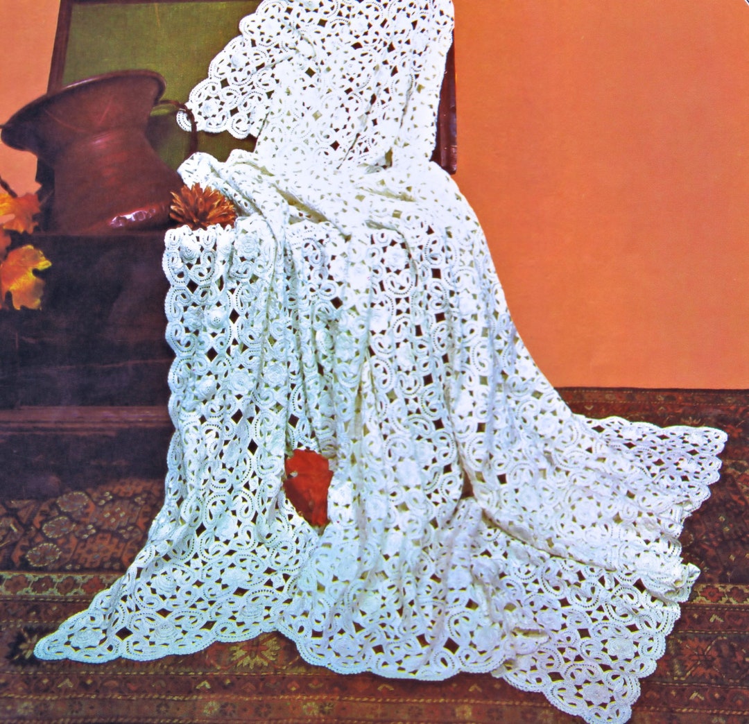 Irish Lace Afghan Bedspread Crochet Pattern Vintage Lacy Afghan