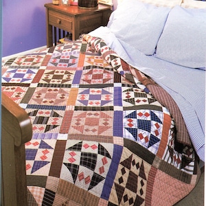 Prairie Folk Art Quilt Pattern  Vintage Primitive Comforter Bedspread Quilting Pattern Sewing PDF Instant Download