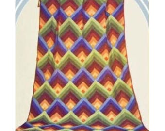 Vintage Log Cabin Afghan Crochet Pattern  Pyramid Three Dimensional Afghan Crochet Pattern PDF Instant Download