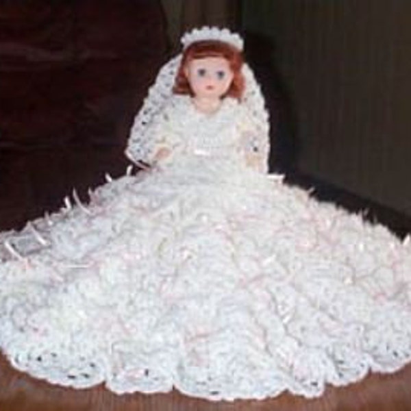 Modèle de lit de mariée pour mariage des années 1950 pour poupée au crochet