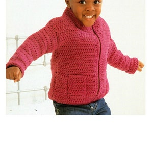 May include: A pink crocheted jacket with a zipper closure and a pocket on the front.
