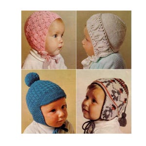 4 Childs Hats Knitting Patterns  Vintage Hat Bonnets Caps Knitting Pattern PDF Instant Download
