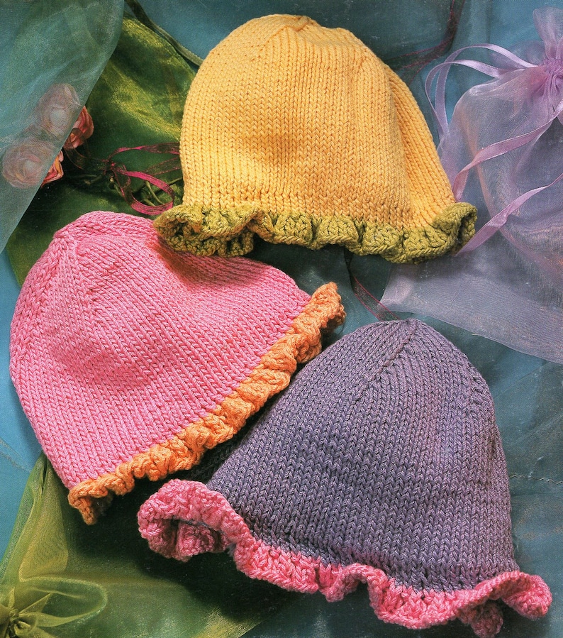 Ruffle Hat Knitting Pattern Preemie Through 4 Years Hat Bonnets Caps ...