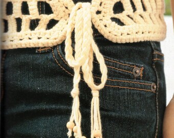 1970s Lace and Beads Boho Belt Crochet Pattern Vintage  display picture 1