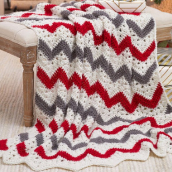 Christmas Eyelet Ripple Afghan Crochet Pattern  Wavy Afghan Crochet Pattern PDF Instant Download