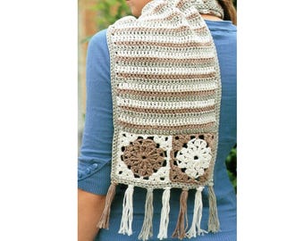 Granny Square Striped Scarf Crochet Pattern   Stripe Granny Square Scarf Crochet Pattern PDF Instant Download