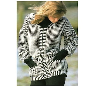 Houndstooth Sweater Jacket Knitting Pattern  Houndstooth Pocket Sweater Knitting Pattern PDF Instant Download