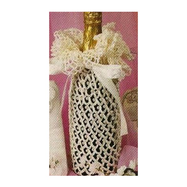 Pearls and Lace Wine Bottle Cozy Crochet Pattern   Lacy Champagne Bottle Cover Crochet Pattern PDF Instant Download