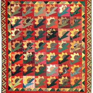 Zonnebloemen quiltpatroon vintage bloemen dekbed sprei quiltpatroon naaien PDF Instant download