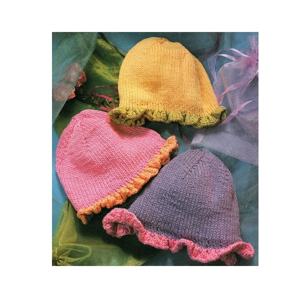 Ruffle Hat Knitting Pattern   Preemie through 4 Years  Hat Bonnets Caps Knitting Pattern PDF Instant Download