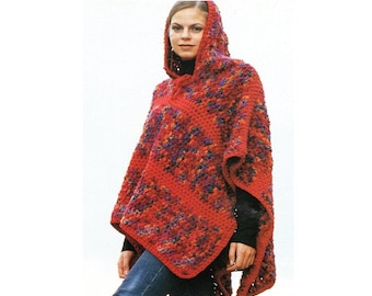 Poncho mit Kapuze Häkelanleitung, langer Kapuzenponcho Häkelanleitung PDF Sofort-Download
