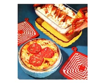Twee braadpanschotel Gezellig gehaakt patroon Ovenschotel Jashaakpatroon rond en rechthoek PDF Direct downloaden