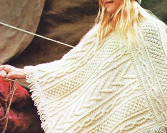 Aran Poncho and Hat Knitting Pattern Cable Fringe Aran Poncho and Hat Knitting Pattern PDF Instant Download