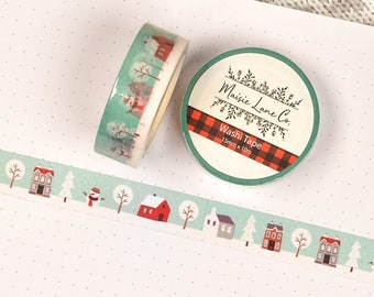 Snow Day Washi Tape, Scandinavian Town, Winter Scene Holiday Christmas, 15mm for Bullet Journal Planner