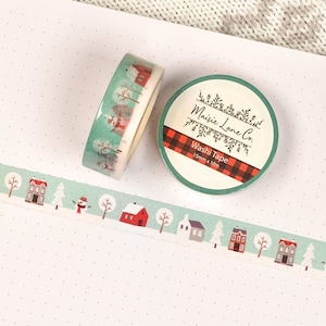 Snow Day Washi Tape, Scandinavian Town, Winter Scene Holiday Christmas, 15mm for Bullet Journal Planner