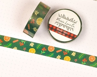 Potpourri Washi Tape, Winter Holiday Washi Tape, Oranges, Lemons, Cinnamon, Pine Leaves 15mm for Bullet Journal Planner