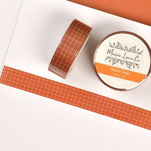 Spiced Red Grid / Brown / Sienna Washi Tape, 15mm for Bullet Journal Planner