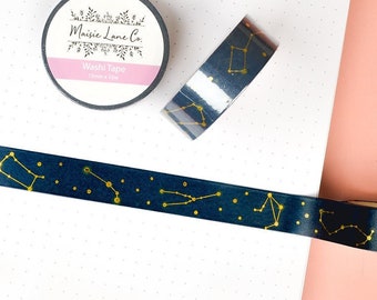 Constellation Gold Foil Washi Tape, Navy Blue Star Washi Tape, Bullet Journal Planner Bujo 15mm