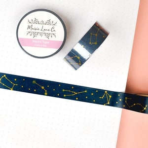 Constellation Gold Foil Washi Tape, Navy Blue Star Washi Tape, Bullet Journal Planner Bujo 15mm