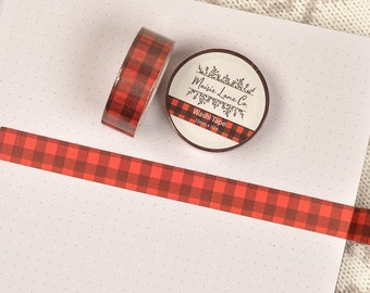 Red Buffalo Plaid Washi Tape, Holiday Washi Tape, Cozy Aesthetic Bullet Journal Washi Tape