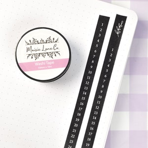 Numbered Washi Tape, Black and White Washi, Vertical Calendar Washi Tape Bullet Journal Planner 10mm