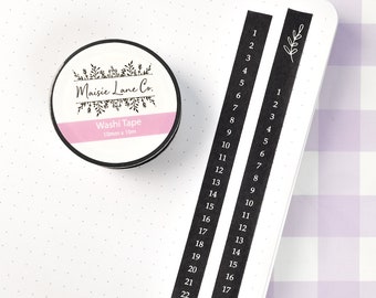 Numbered Washi Tape, Black and White Washi, Vertical Calendar Washi Tape Bullet Journal Planner 10mm