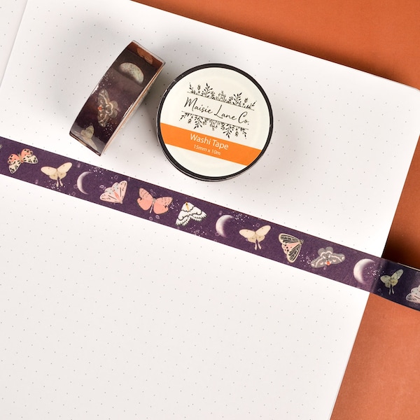 Purple Moth Washi Tape, Washi Tape for Bullet Journal Planner Bujo 15mm Dark Academia