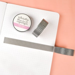 Dark Gray Grid Washi Tape, Gray and White Washi Tape for Bullet Journal Planner Bujo, 15mm