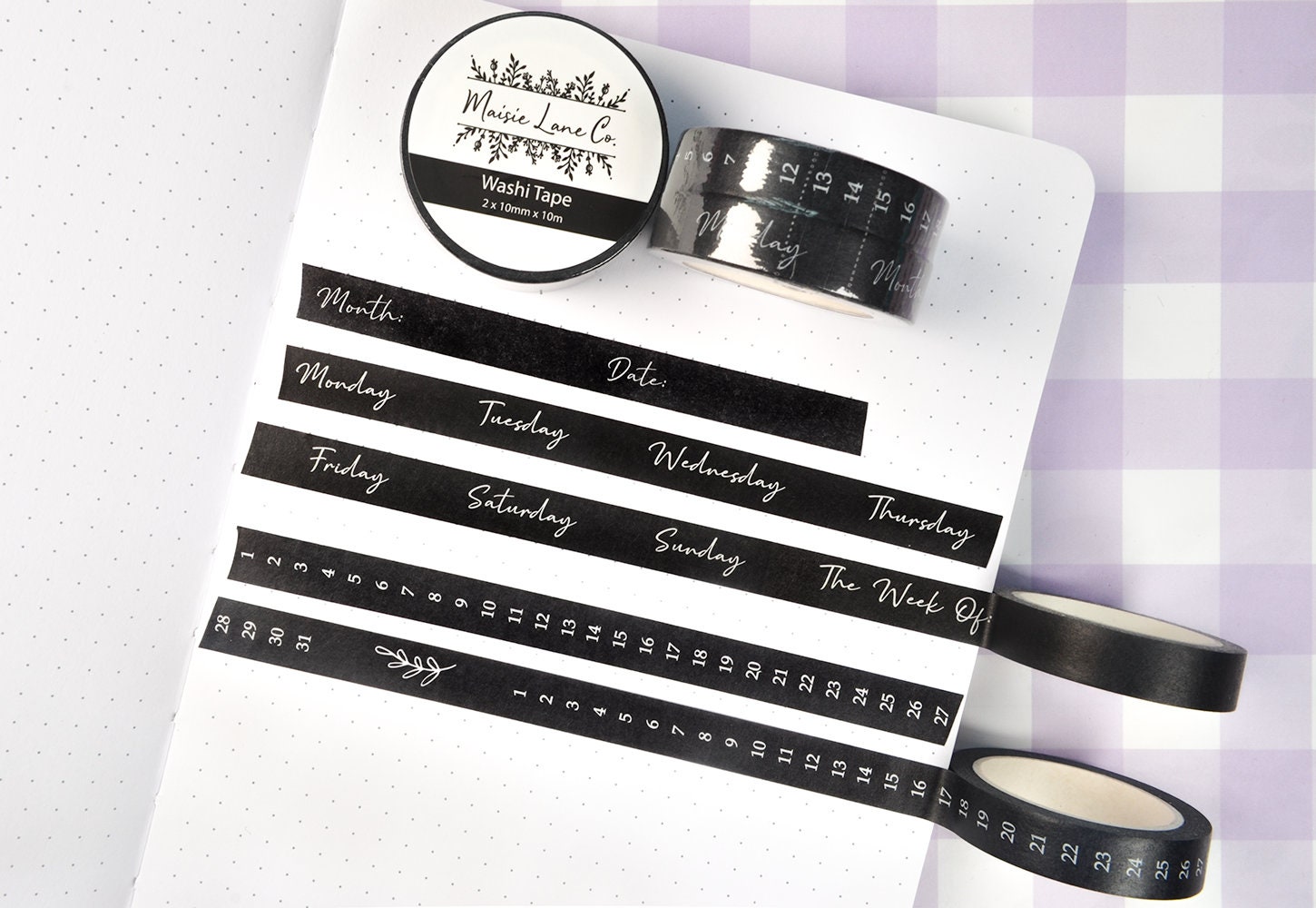Horizontal Numbers Skinny Washi Tape Numbers/monthly/planning Washi Tape 
