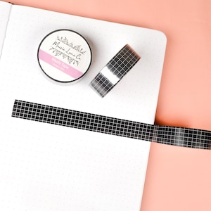Black and White Grid Washi Tape, Black Washi Tape, Bullet Journal Planner Bujo Washi Tape, 15mm