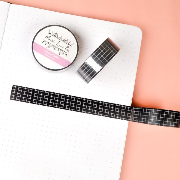 Black and White Grid Washi Tape, Black Washi Tape, Bullet Journal Planner Bujo Washi Tape, 15mm