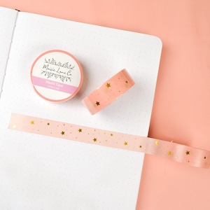 Ruban adhésif autocollant rose et doré avec étoiles, ruban adhésif autocollant pour agenda Bullet Journal Bujo 15 mm
