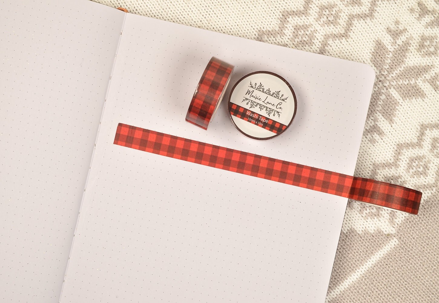 Red Buffalo Plaid Washi Tape, Holiday Washi Tape, Cozy Aesthetic Bullet Journal Washi Tape